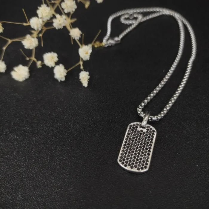 David Yurman Pavé Black Diamond Tag Necklace Multicolor