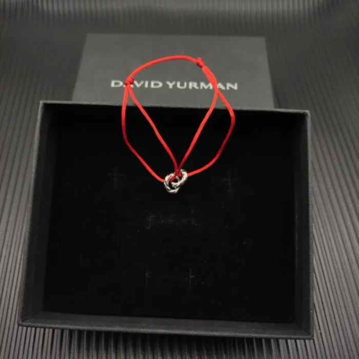David Yurman Red Double Ring Sterling Silver Nylon Cord Bracelet