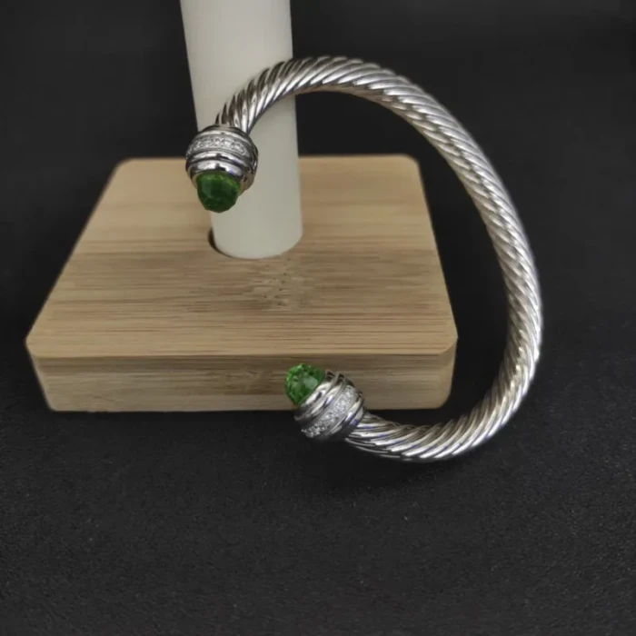David Yurman 7mm Light Green Diamond-Set Cable Cuff Bracelet