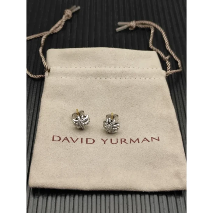 David Yurman Sterling Silver 11mm Pavé Cross Stud Earrings