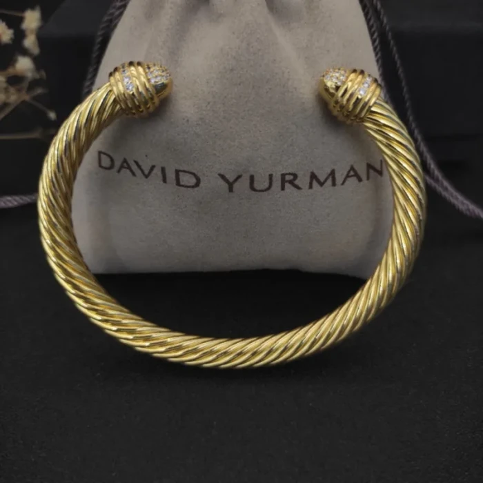 David Yurman 7mm Gold Half Pavé Diamond Cable Cuff Bracelet