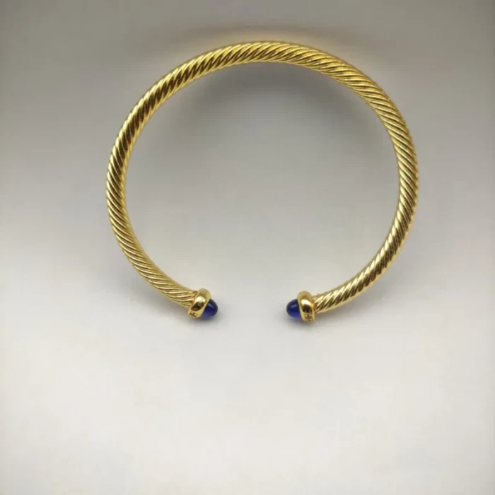 David Yurman 4mm Gold Deep Blue Sapphire Diamond Bangle Bracelet