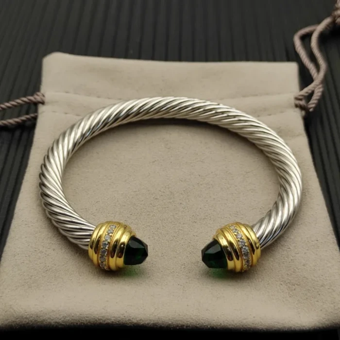 David Yurman 7mm Gold Deep Green Diamond Head Gemstone Bracelet, Fits Wrist Sizes 16–20cm