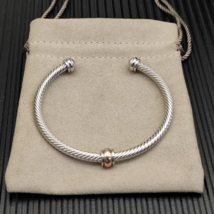 David Yurman 4mm Gold and Silver Rose Gold Single Bead Bracelet