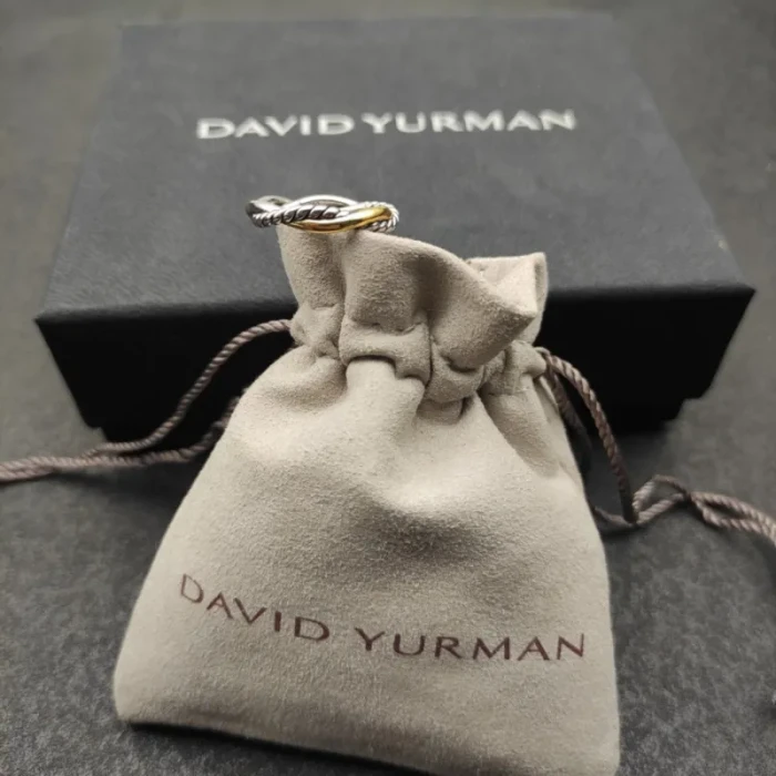 David Yurman Gold and Silver Cylindrical Interlocking Heart Ring