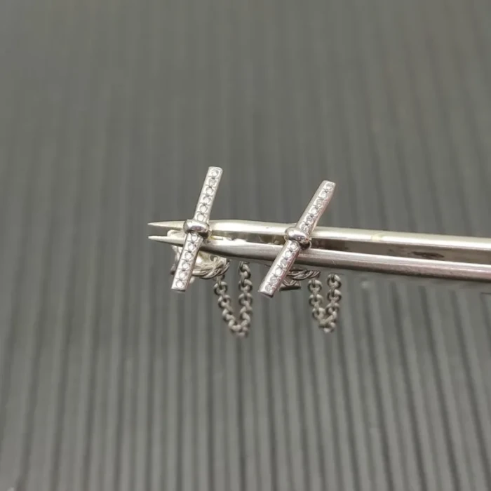 David Yurman Sterling Silver Pavé 38.2mm Petite Chain Link Earrings