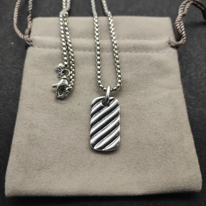 David Yurman Silver Square Wave Pendant Necklace, 3mm Chain, Length 50cm + 5cm
