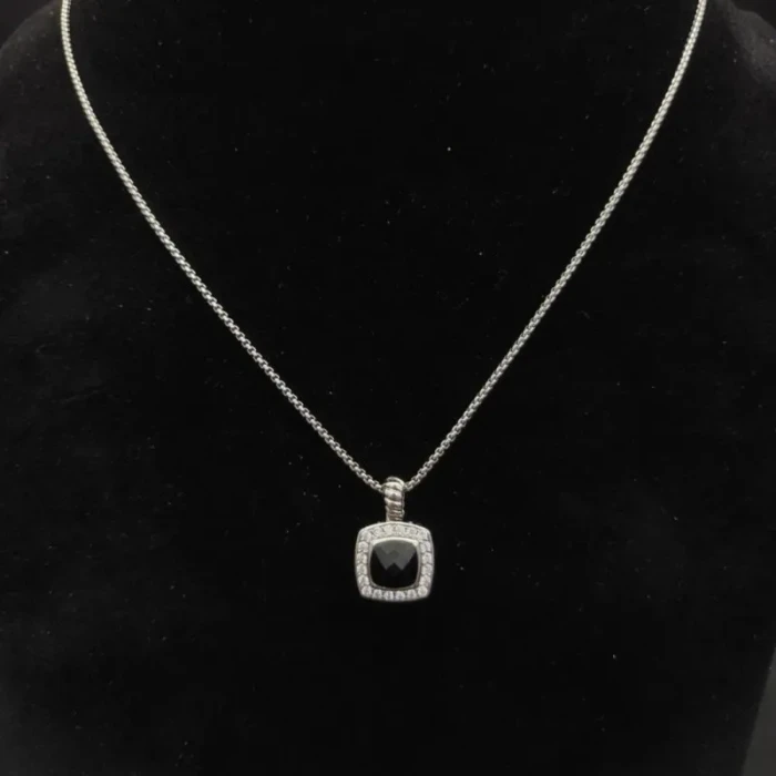 David Yurman 7mm Cushion-Cut Center Stone Necklace Black Diamond