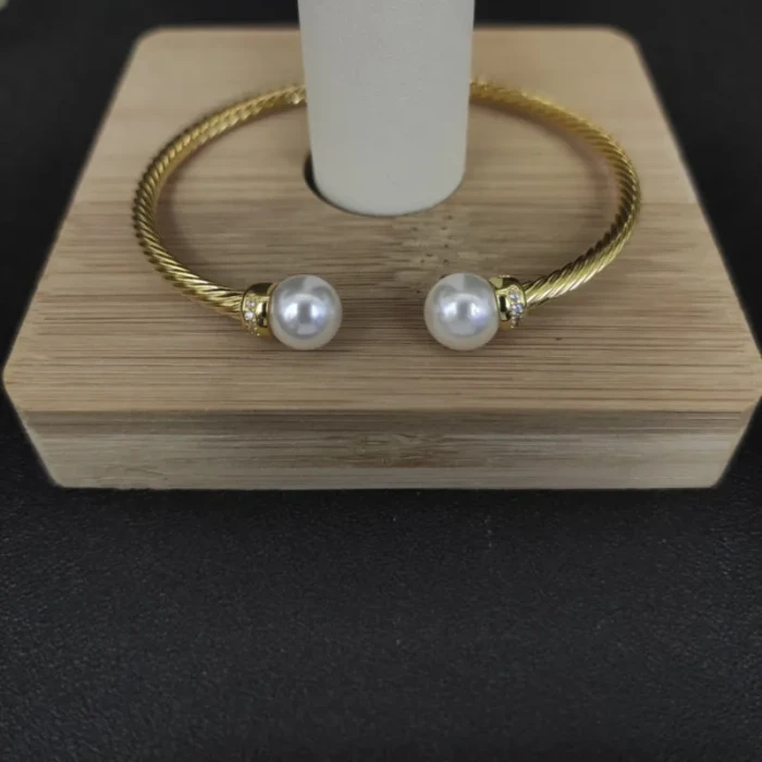 David Yurman 3mm Gold Cable Pearl Bracelet