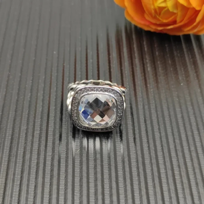 David Yurman Sterling Silver 14mm Square Pavé White Diamond Ring