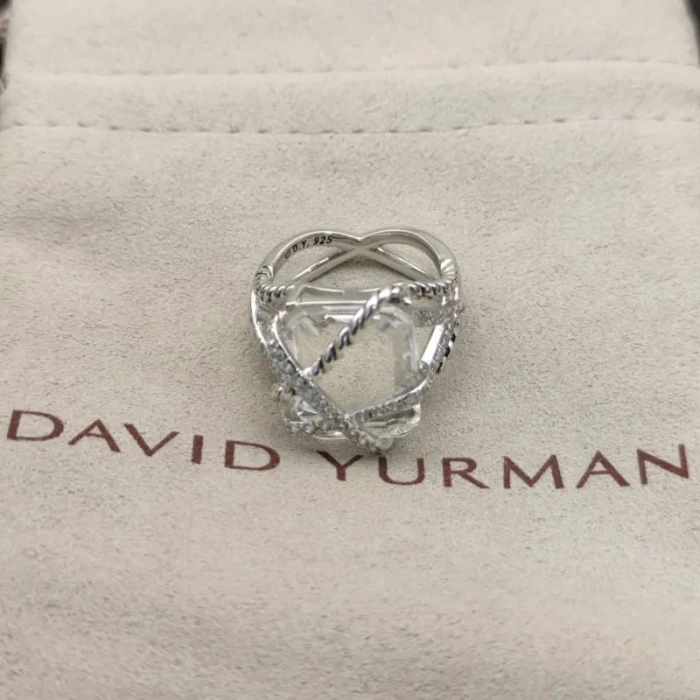 David Yurman White Crystal Bezel Gemstone Ring