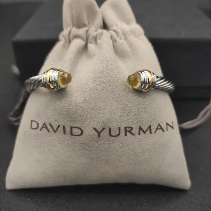 David Yurman 5mm Double End Cap Yellow Diamond Cable Bracelet