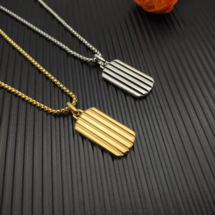 David Yurman Gold Streamlined Rectangular Tag Necklace