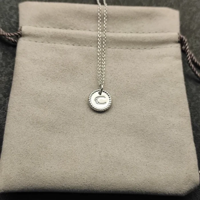 David Yurman Silver Diamond Letter C Round Pendant Necklace, Length 42cm + 3cm + 3cm