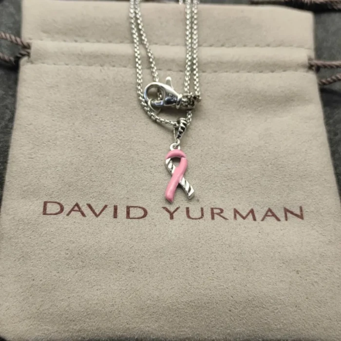 David Yurman Cable Twist Ribbon Pink Ceramic Pendant Necklace, Pendant Size 24.4 x 6.7mm, 1.5mm Chain, Length 45cm + 5cm