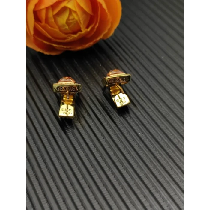 David Yurman Gold Champagne Pavé Square Cable Drop Earrings