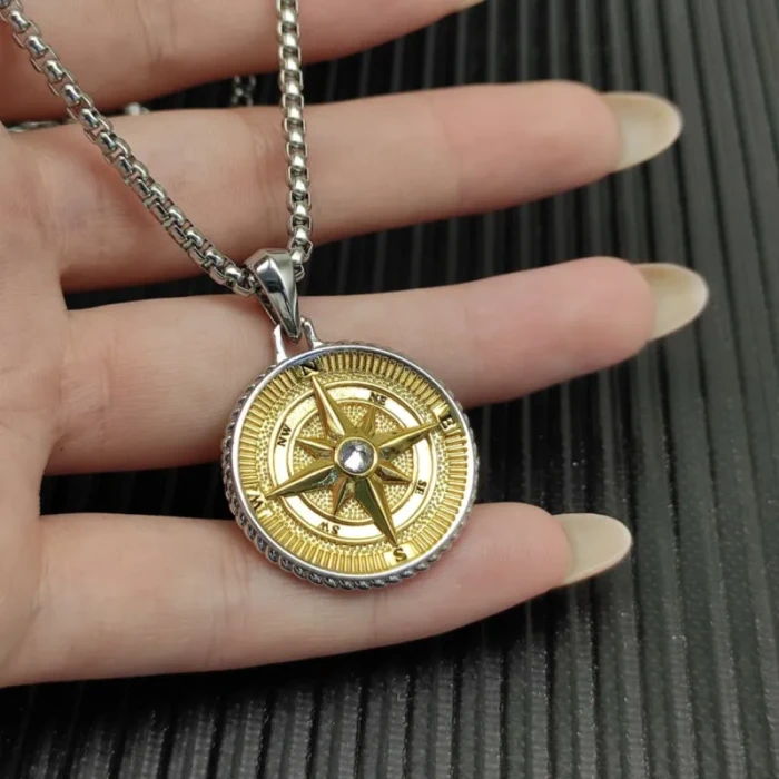 David Yurman Gold and Silver Compass White Diamond Necklace
