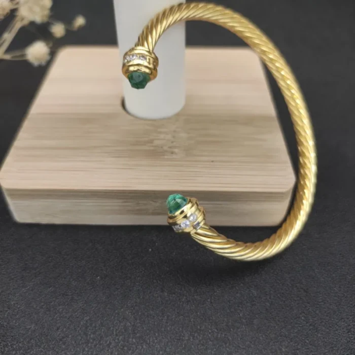 David Yurman Gold Tone 5mm Blue Diamond Cuff Bracelet