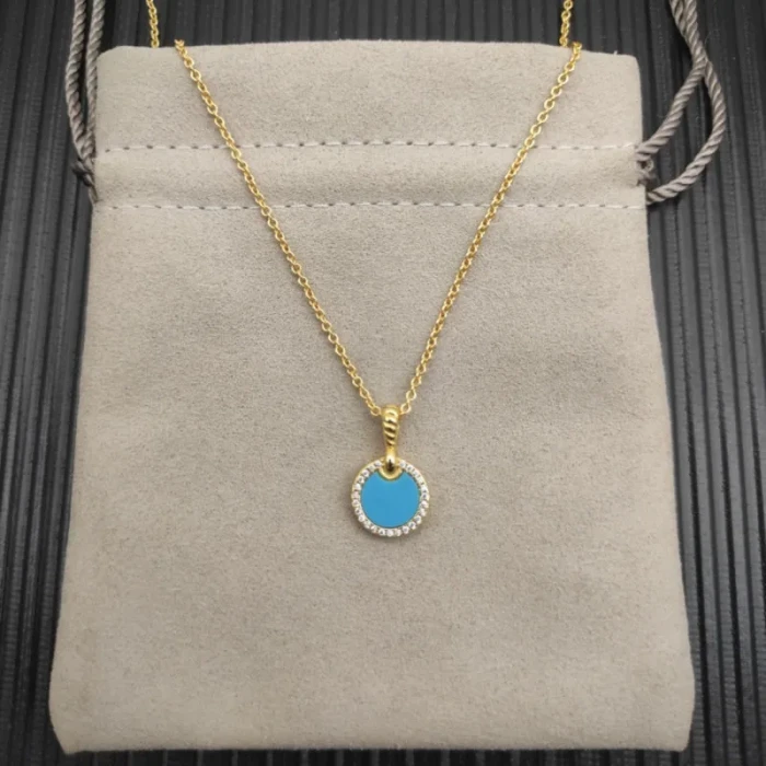 David Yurman 17.8mm Gold Round Turquoise Diamond Necklace