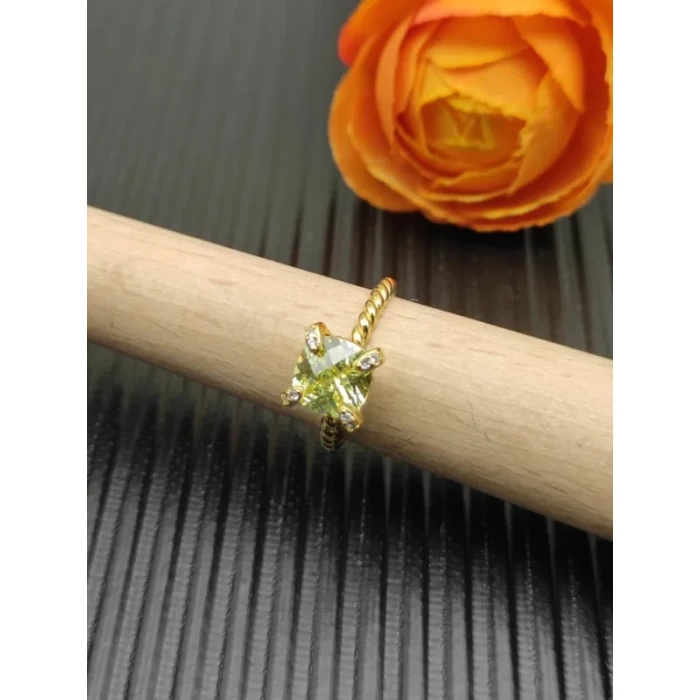 David Yurman Gold 8mm Four-Prong Green Diamond Ring