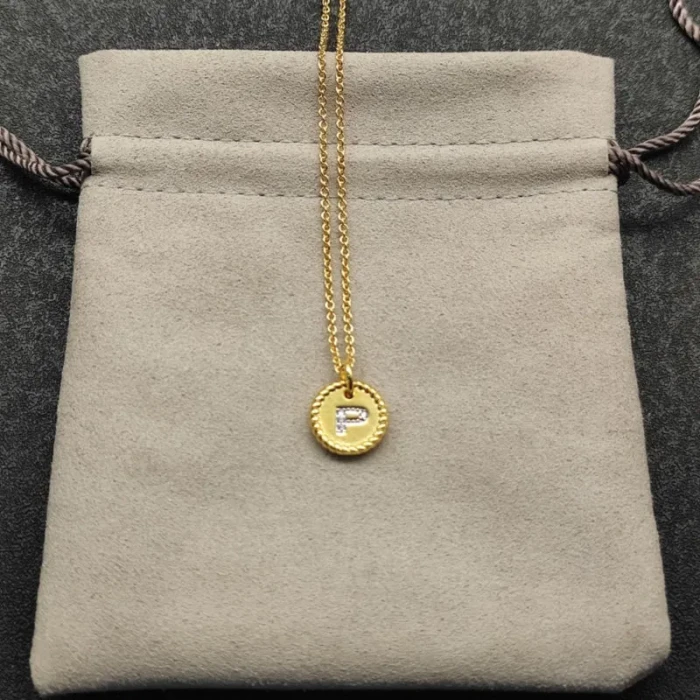 David Yurman Gold Diamond Initial P Disc Pendant Necklace