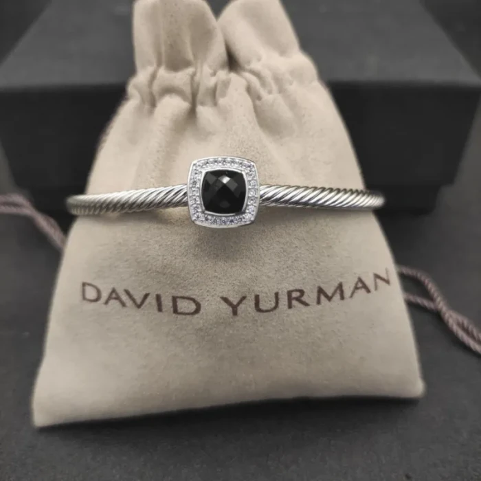 David Yurman 4mm Square Pavé Cable Bracelet with Black Diamonds