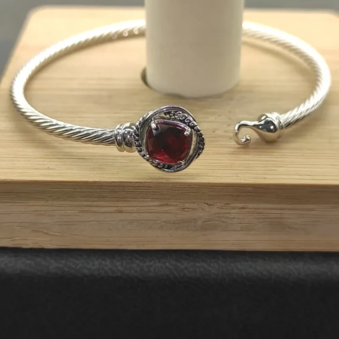 David Yurman 3mm Cable Square Red Diamond Bracelet