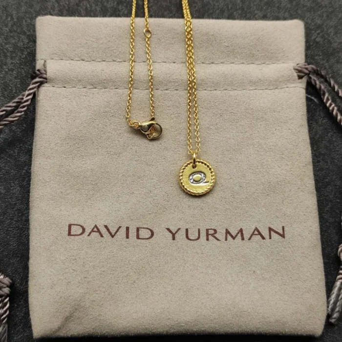 David Yurman Gold Diamond Initial Q Disc Pendant Necklace