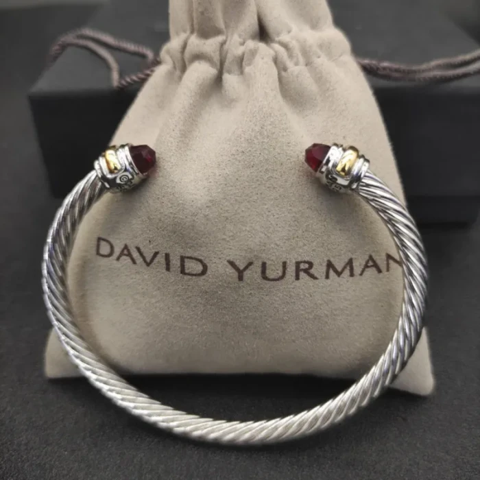 David Yurman 5mm Double-End Cap Cable Cuff Bracelet Red Diamonds