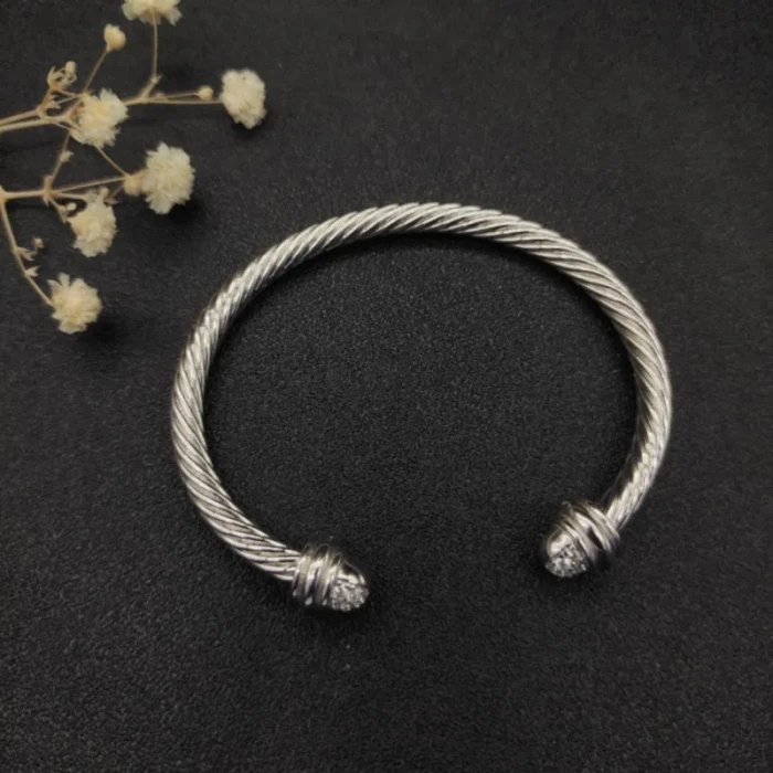 David Yurman 5mm Half-Pavé Cable Cuff Bracelet White Diamonds