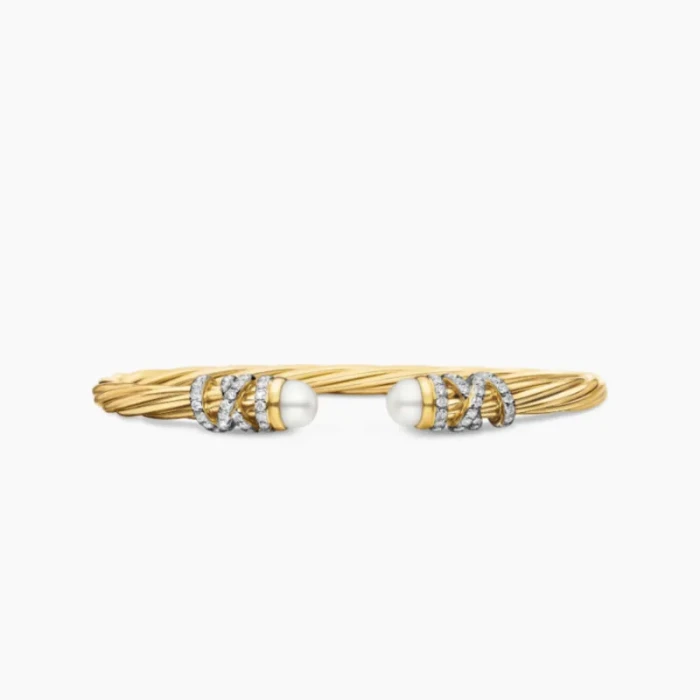 David Yurman 4mm Gold Twisted Cable Pearl Bracelet