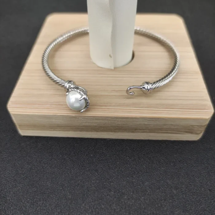 David Yurman Silver 3mm Pearl Cable Cuff Bracelet