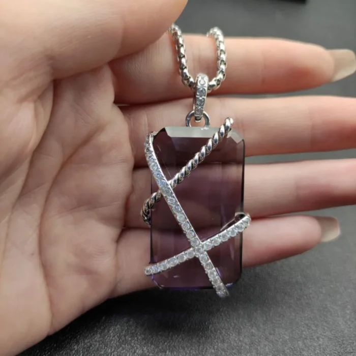David Yurman Purple Crystal Bezel Necklace, 3mm Chain, 50+5cm / 60+5cm Adjustable Length