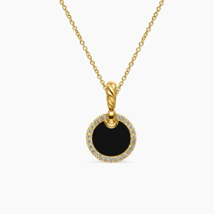 David Yurman 17.8mm Gold Round Black Onyx Diamond Necklace