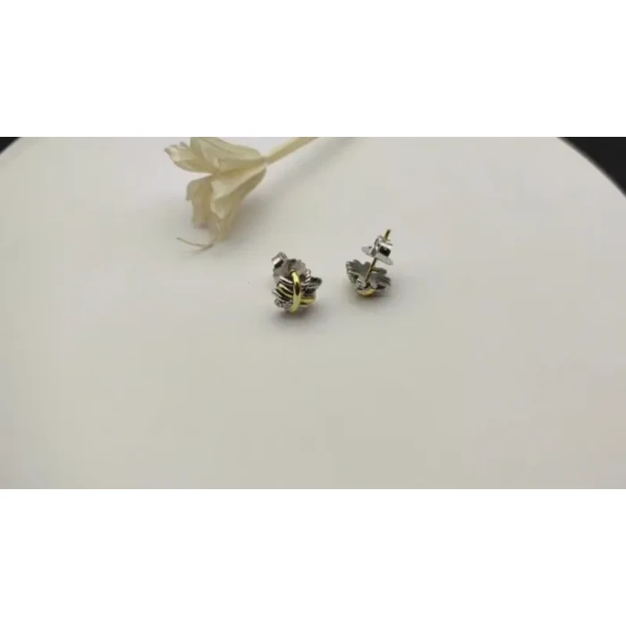David Yurman Gold and Silver Interlocking Heart Stud Earrings, 11mm