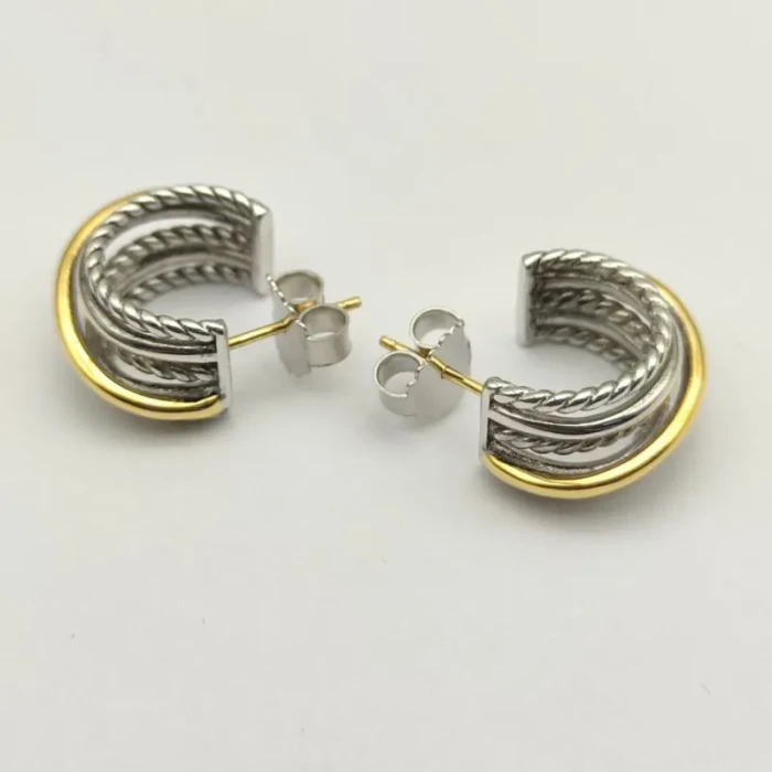 David Yurman 19.5mm Gold and Silver Shrimp Hoop Earrings