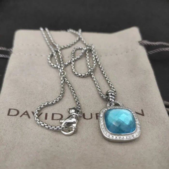 David Yurman 14mm Cushion-Cut Center Stone Necklace with Blue Pavé