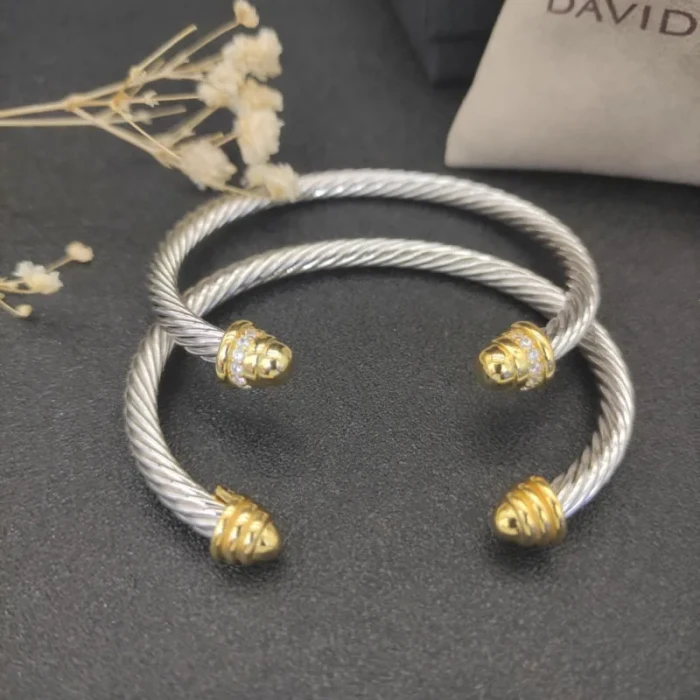 David Yurman 5mm Gold-Tone Cable Cuff Bracelet with Smooth Round End Caps