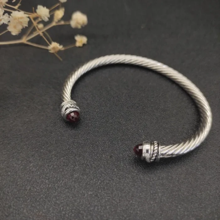 David Yurman 5mm Cable Classics Rotating Red Diamond Cuff Bracelet