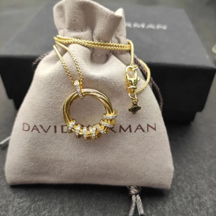 David Yurman Gold Rotating Hook Diamond Pendant Necklace, 1.5mm Chain, Length 45cm + 5cm