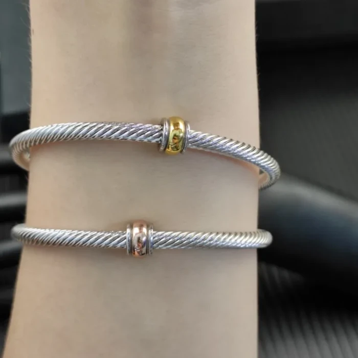 David Yurman 4mm Gold and Silver Rose Gold Single Bead Bracelet