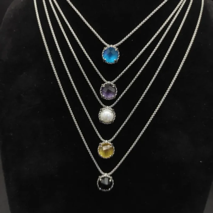 David Yurman 8mm Purple Gemstone Four-Prong Pendant Necklace