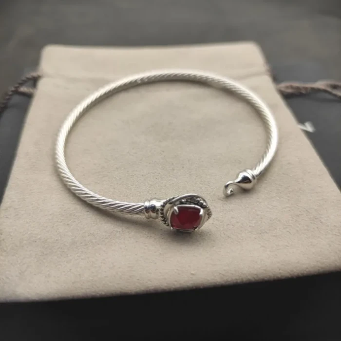 David Yurman 3mm Cable Square Red Diamond Bracelet