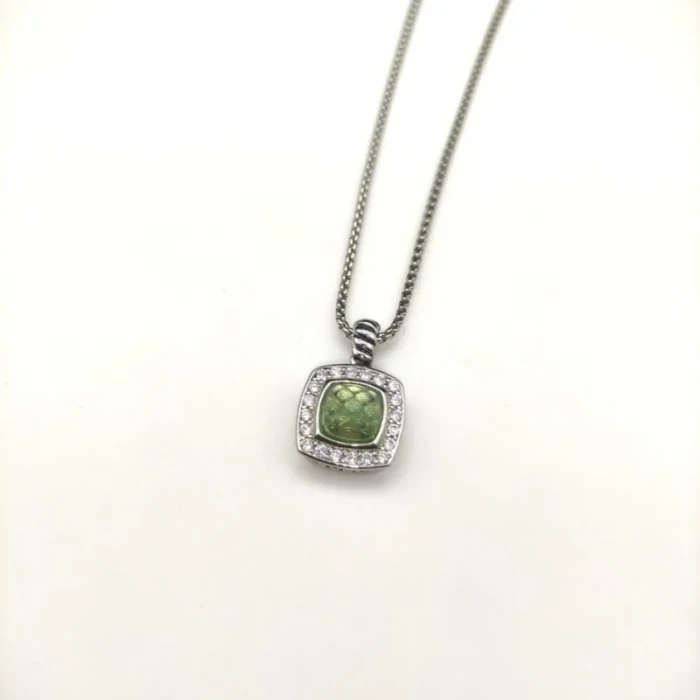 David Yurman 7mm Cushion-Cut Center Stone Necklace Green Diamond