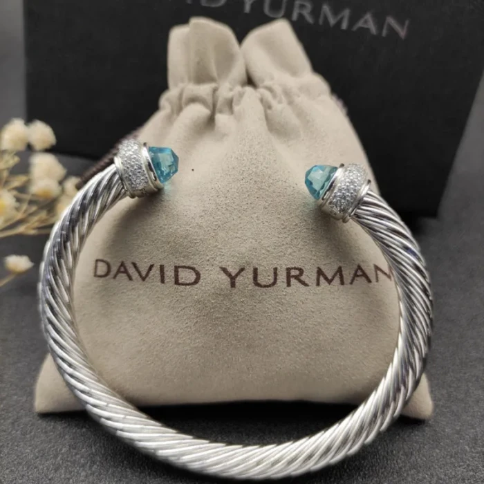 David Yurman 7mm Full Pavé Blue Diamond-Set End Cap Cable Bracelet