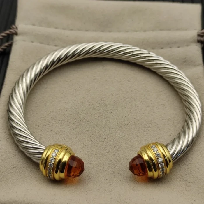 David Yurman 7mm Gold Champagne Diamond Head Gemstone Bracelet, Fits Wrist Sizes 16–20cm