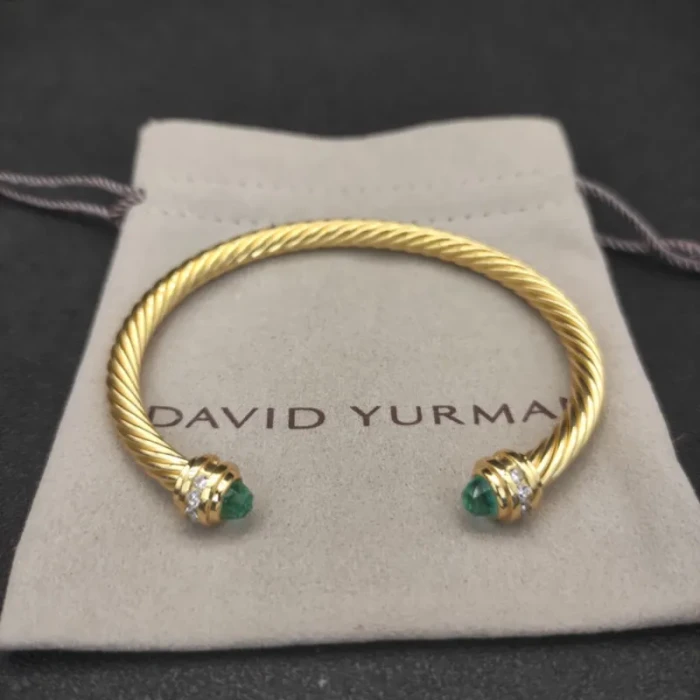 David Yurman Gold Tone 5mm Blue Diamond Cuff Bracelet
