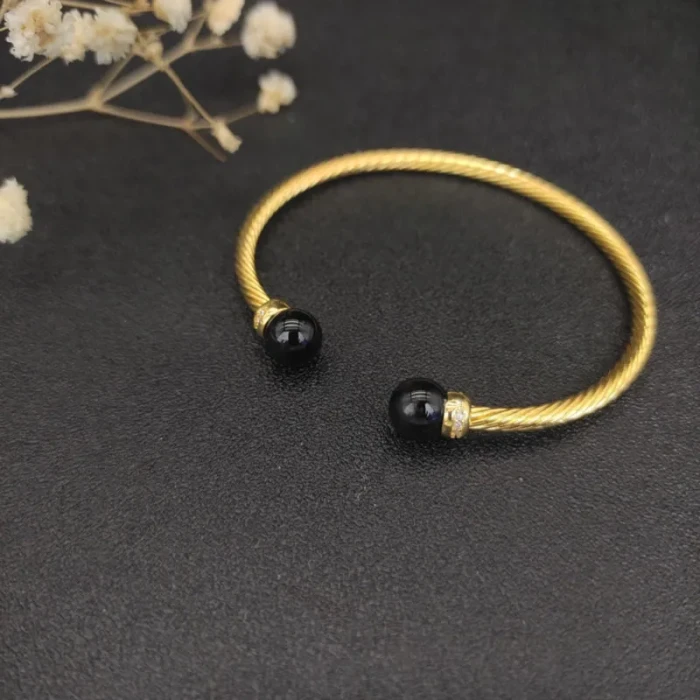 David Yurman 3mm Gold Cable Bracelet with Black Onyx