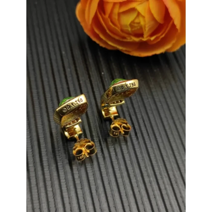 David Yurman Gold Green Pavé Square Cable Drop Earrings