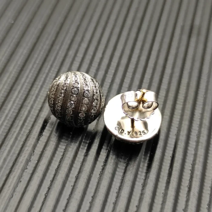 David Yurman Silver 14mm Pavé Twisted Spiral Stud Earrings